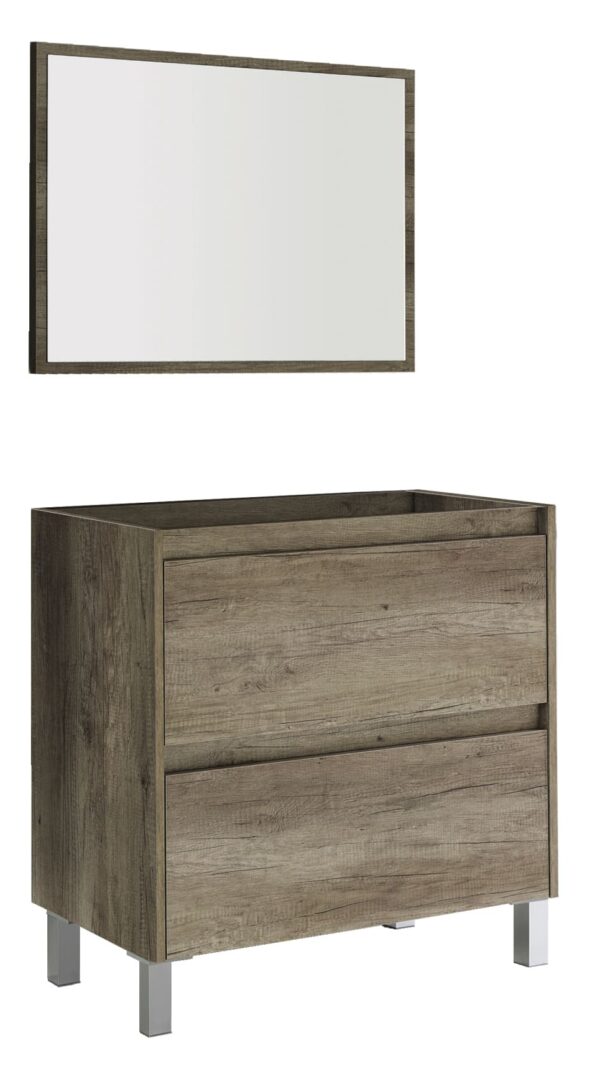 Mueble 80cm en Kit de 2 cajones DAKOTA color Nordik + Espejo y Lavabo